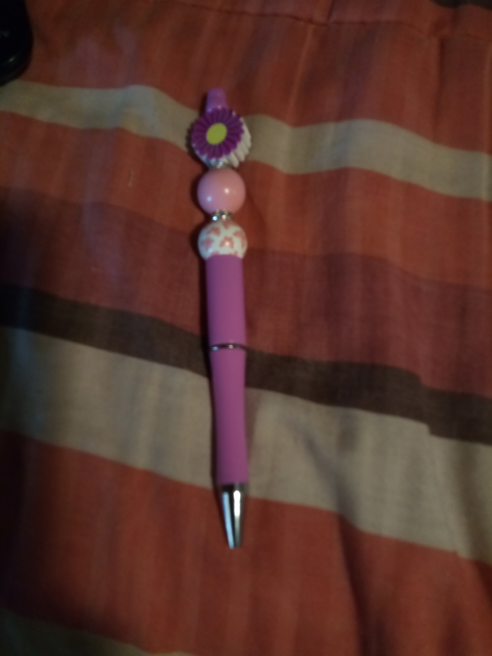 Pink Floral Bead Ballpoint Pen with Daisy Topper